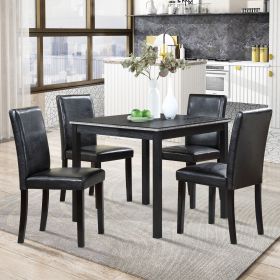 5 Piece Wooden Dining Table Set, Kitchen Table Set with a Square Table and 4 Upholstered Chairs