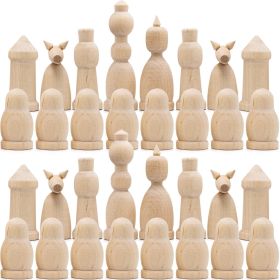 Unfinished Wood Chess Pieces Only Set of 32 pcs Paint Your Own Chess Set Blank Chess Sets for DIY Unfinished for Arts and Crafts