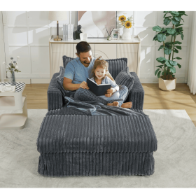 [NEW ARRIVED] 47.7'' Oversized Corduroy Chaise Longue with Ottoman, Deep Seat Reclining Chair Sofa, Comfy Thicked Upholstered Pad Chair